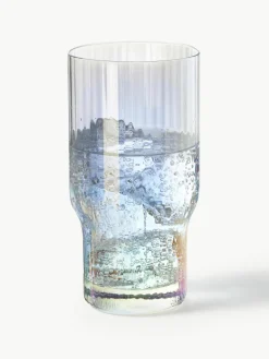 Mondgeblazen longdrinkglas Juno met groefreliëf en paarlemoer glans, 4 stuks^Westwing Collection Best