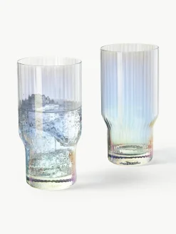Mondgeblazen longdrinkglas Juno met groefreliëf en paarlemoer glans, 4 stuks^Westwing Collection Best