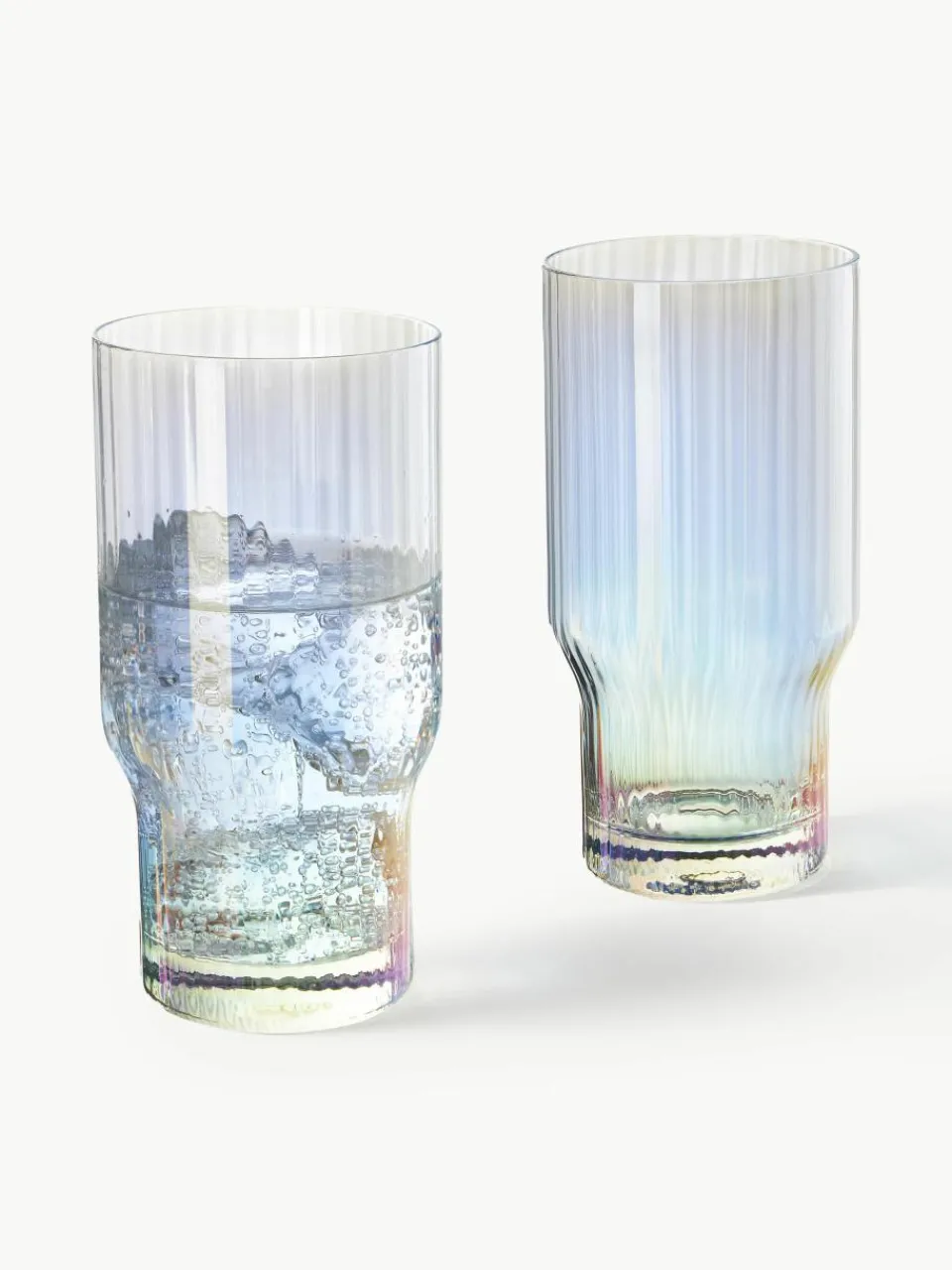 Mondgeblazen longdrinkglas Juno met groefreliëf en paarlemoer glans, 4 stuks^Westwing Collection Best