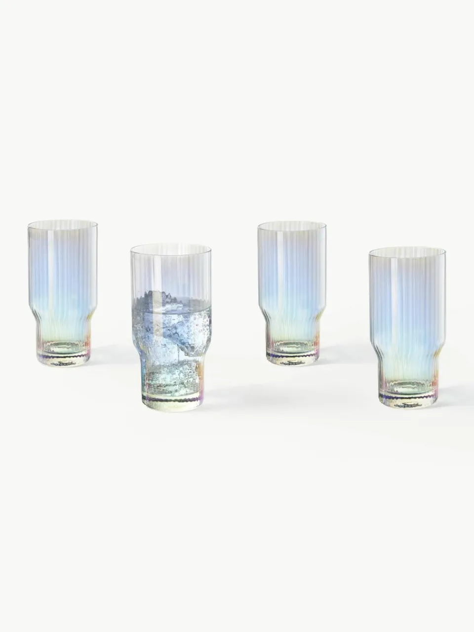 Mondgeblazen longdrinkglas Juno met groefreliëf en paarlemoer glans, 4 stuks^Westwing Collection Best