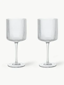 Mondgeblazen rode wijnglazen Ripple met groefreliëf, 2 stuks^ferm LIVING Sale