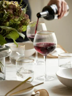 Mondgeblazen wijnglazen Palermo in bolvorm met groefstructuur, 4 stuks^Lyngby Discount