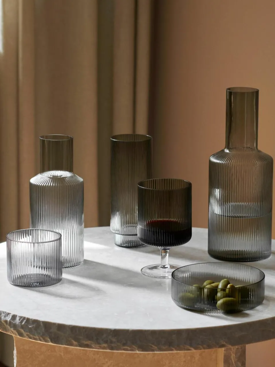 Mondgeblazen wijnglazen Ripple met groefreliëf, 2 stuks^ferm LIVING Sale