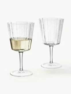Mondgeblazen wijnglazen Scallop Glasses met groefstructuur, 4 stuks^Westwing Collection Fashion