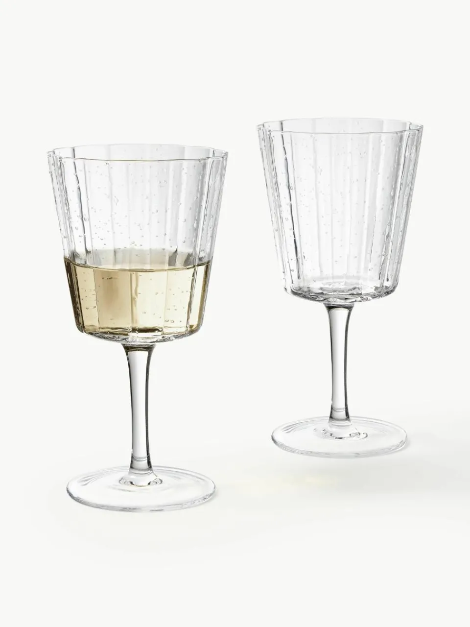 Mondgeblazen wijnglazen Scallop Glasses met groefstructuur, 4 stuks^Westwing Collection Fashion