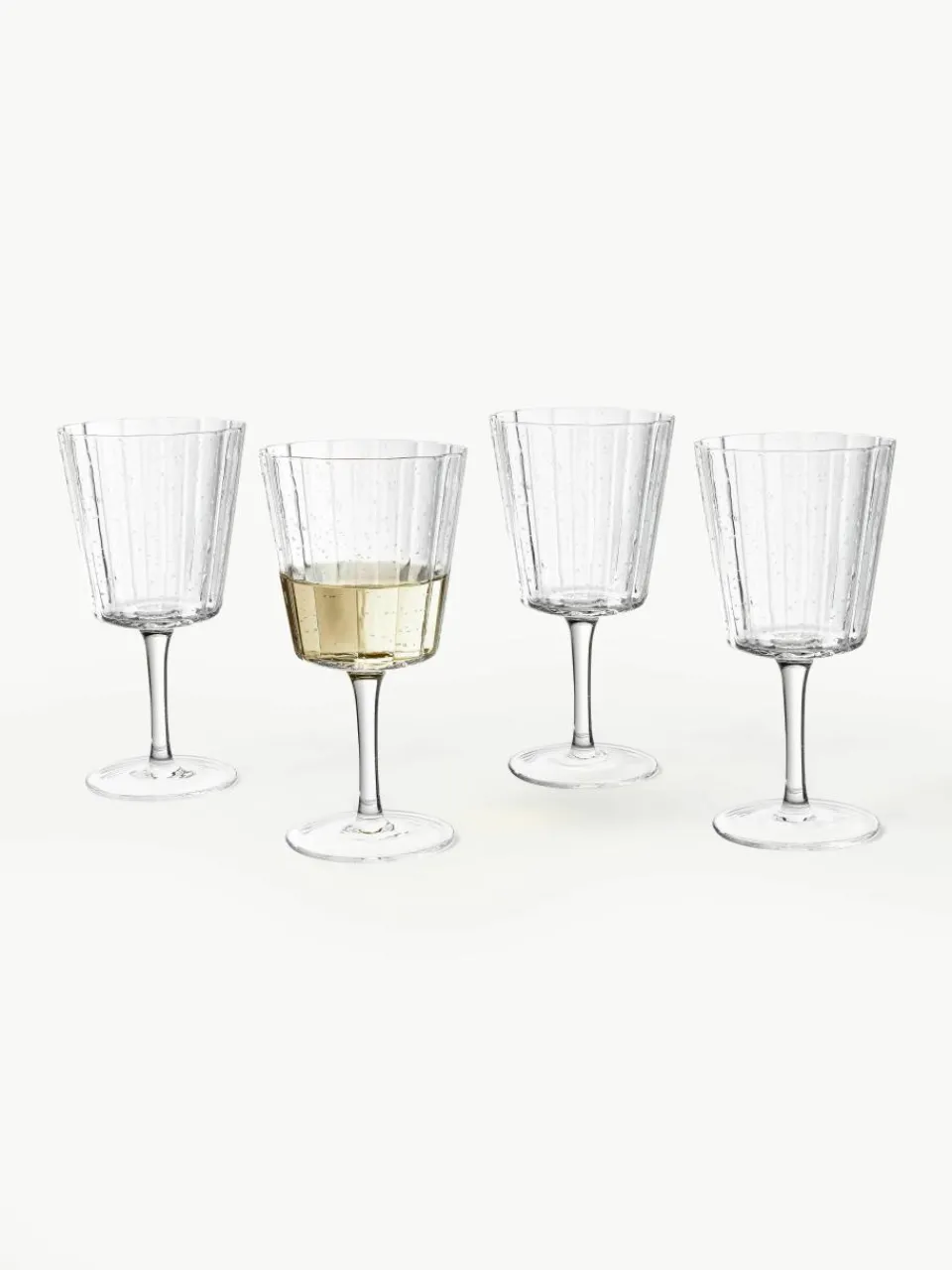 Mondgeblazen wijnglazen Scallop Glasses met groefstructuur, 4 stuks^Westwing Collection Fashion