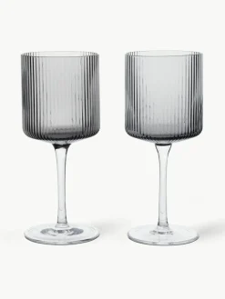 Mondgeblazen witte wijnglazen Ripple met groefreliëf, 2 stuks^ferm LIVING Clearance