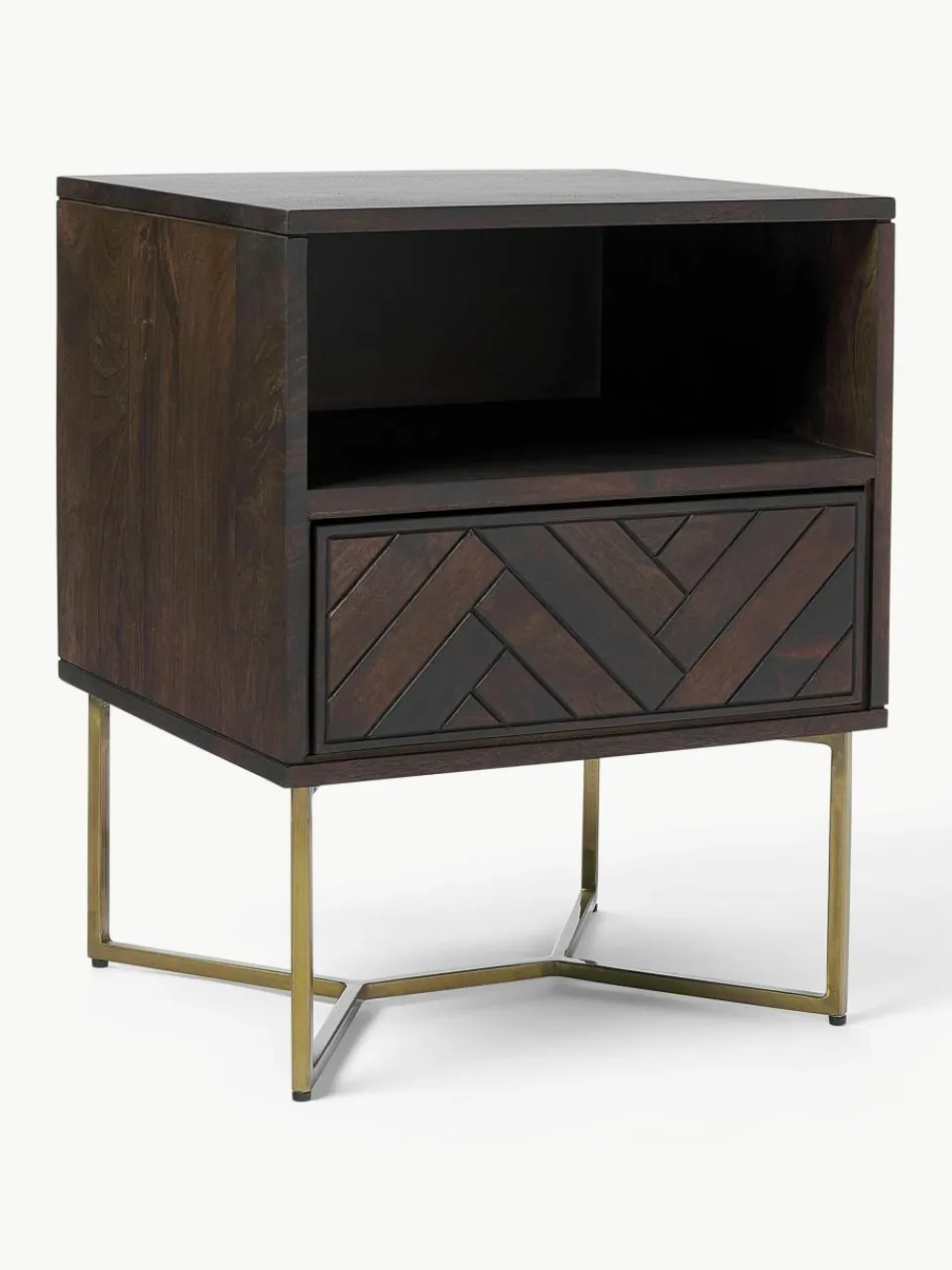 Nachtkastje Luca van mangohout met visgraat-patroon^Westwing Collection Outlet