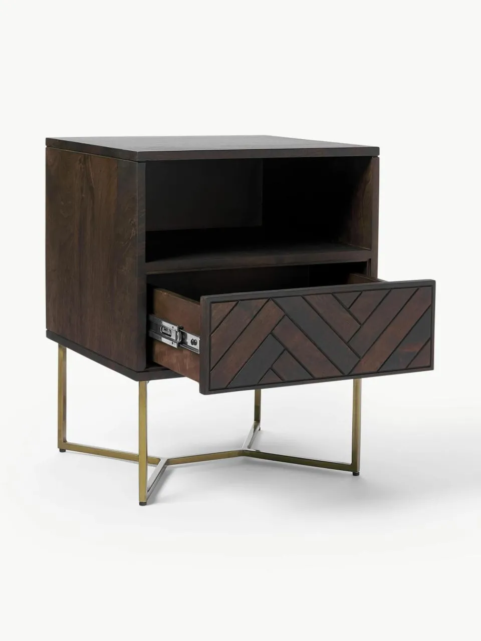 Nachtkastje Luca van mangohout met visgraat-patroon^Westwing Collection Outlet