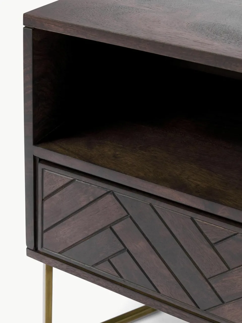 Nachtkastje Luca van mangohout met visgraat-patroon^Westwing Collection Outlet
