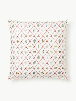 Omkeerbare katoenen perkale kussenhoes Twigs met winterse prints^Westwing Collection Outlet