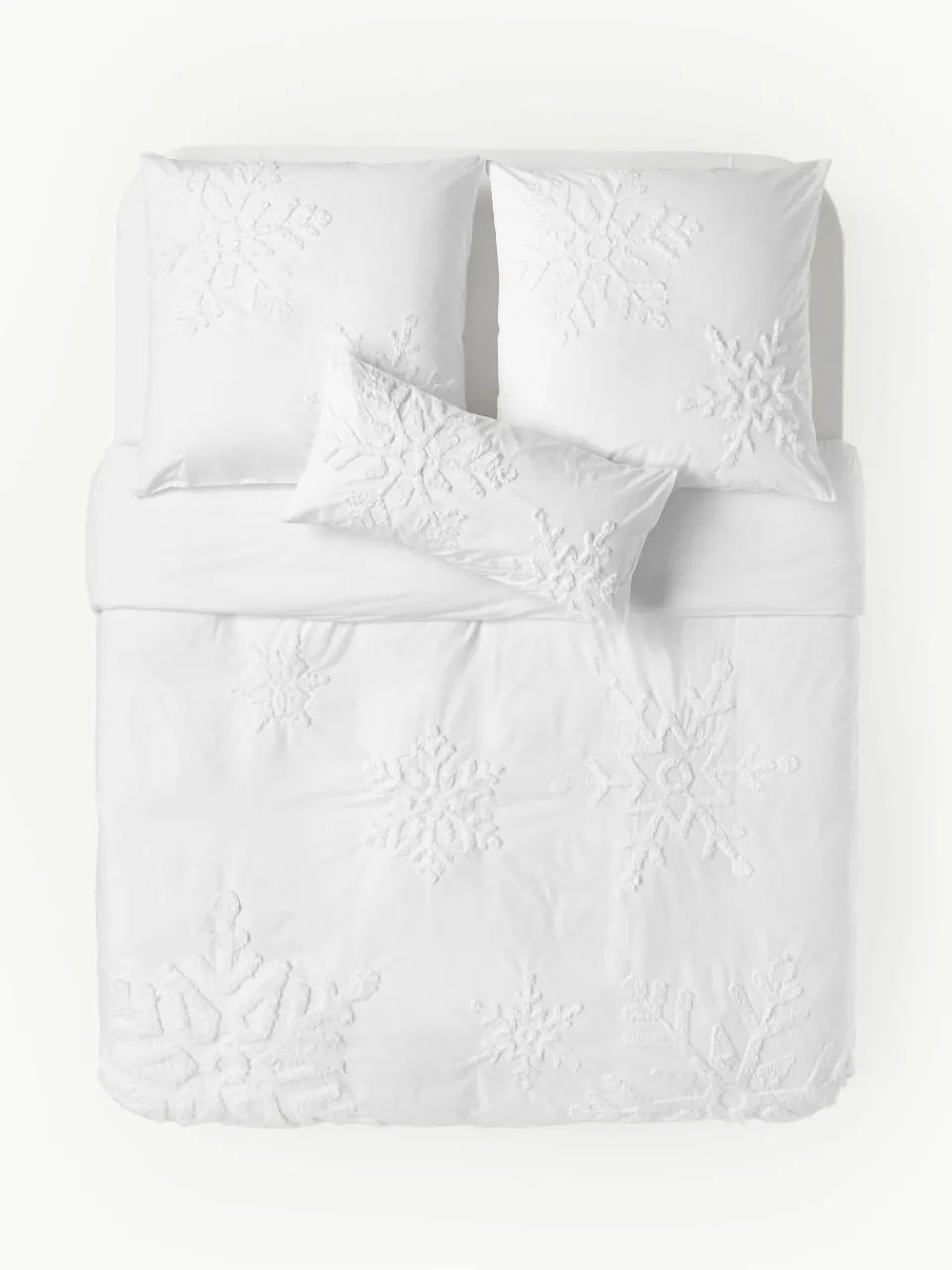 Perkalkatoenen dekbedovertrek Vidal met getuft sneeuwvlokmotief^Westwing Collection Online