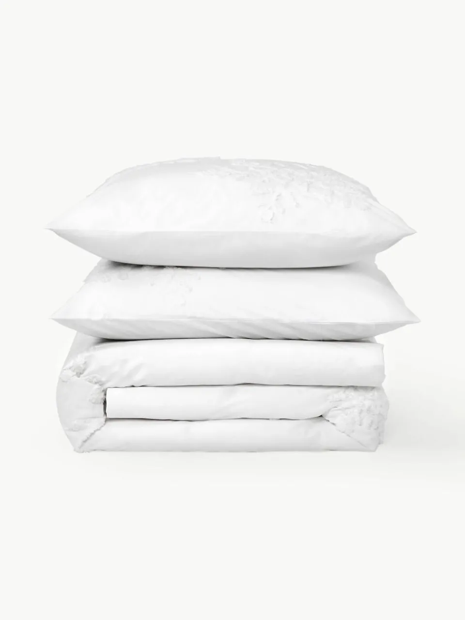 Perkalkatoenen dekbedovertrek Vidal met getuft sneeuwvlokmotief^Westwing Collection Online