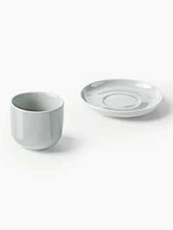 Porseleinen espressokopjes Nessa met schotels, 4 stuks^Westwing Collection Hot
