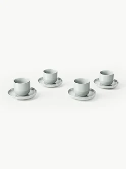 Porseleinen espressokopjes Nessa met schotels, 4 stuks^Westwing Collection Hot