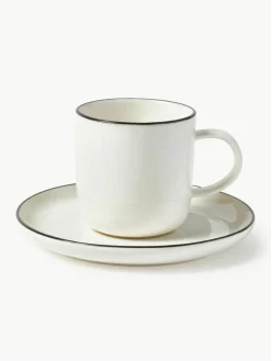 Porseleinen koffiekopjes Facile met schotels, 2 stuks^Westwing Collection Sale