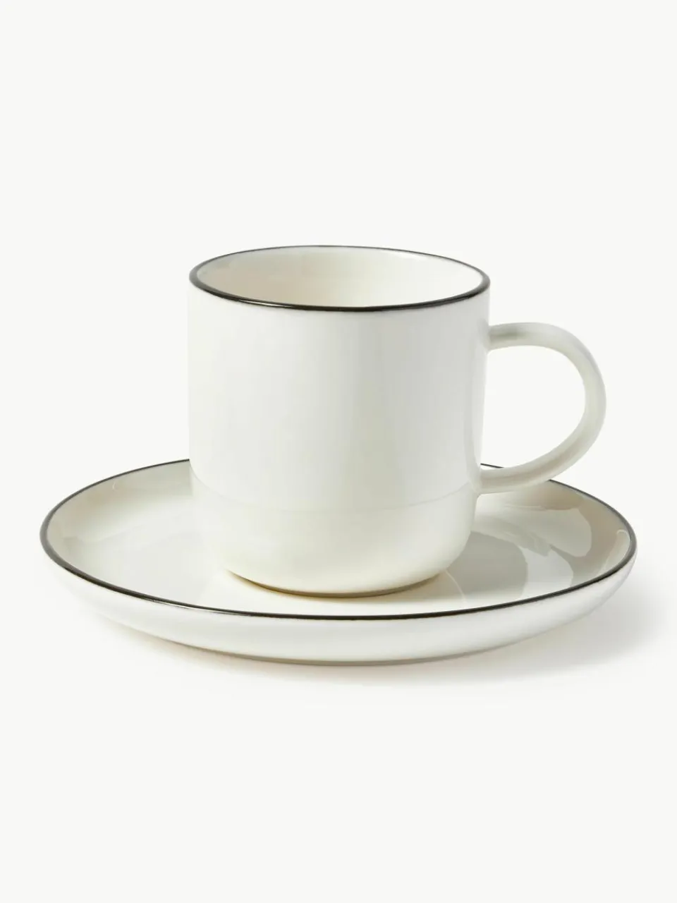 Porseleinen koffiekopjes Facile met schotels, 2 stuks^Westwing Collection Sale