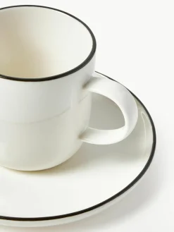 Porseleinen koffiekopjes Facile met schotels, 2 stuks^Westwing Collection Sale
