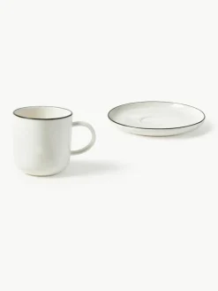 Porseleinen koffiekopjes Facile met schotels, 2 stuks^Westwing Collection Sale