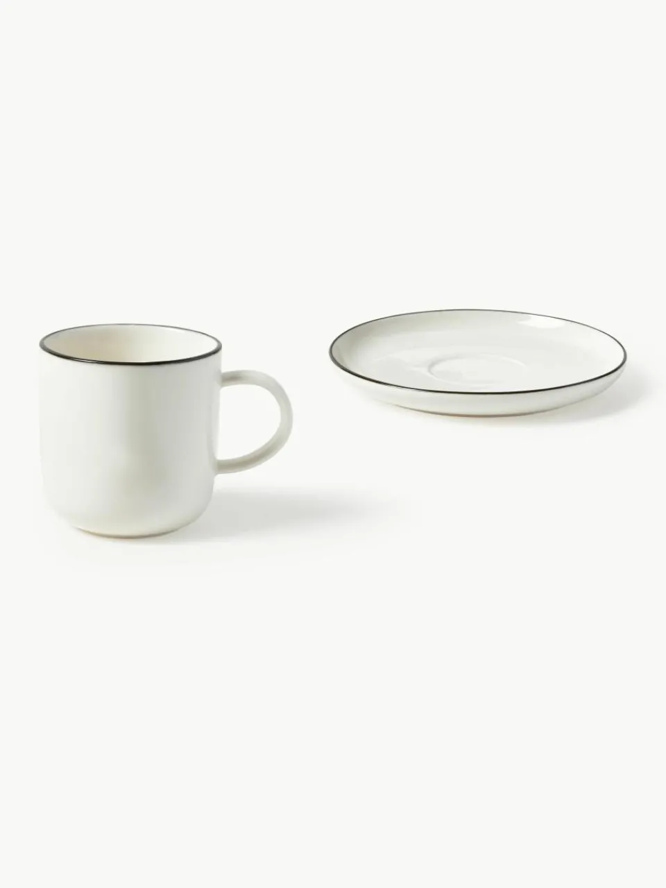 Porseleinen koffiekopjes Facile met schotels, 2 stuks^Westwing Collection Sale
