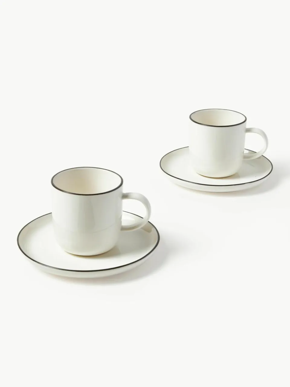 Porseleinen koffiekopjes Facile met schotels, 2 stuks^Westwing Collection Sale
