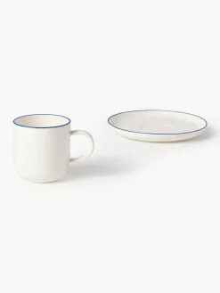 Porseleinen koffiekopjes Facile met schotels, 2 stuks^Westwing Collection Hot