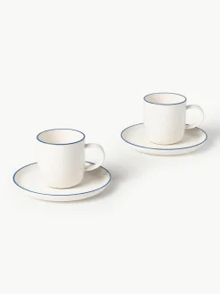 Porseleinen koffiekopjes Facile met schotels, 2 stuks^Westwing Collection Hot