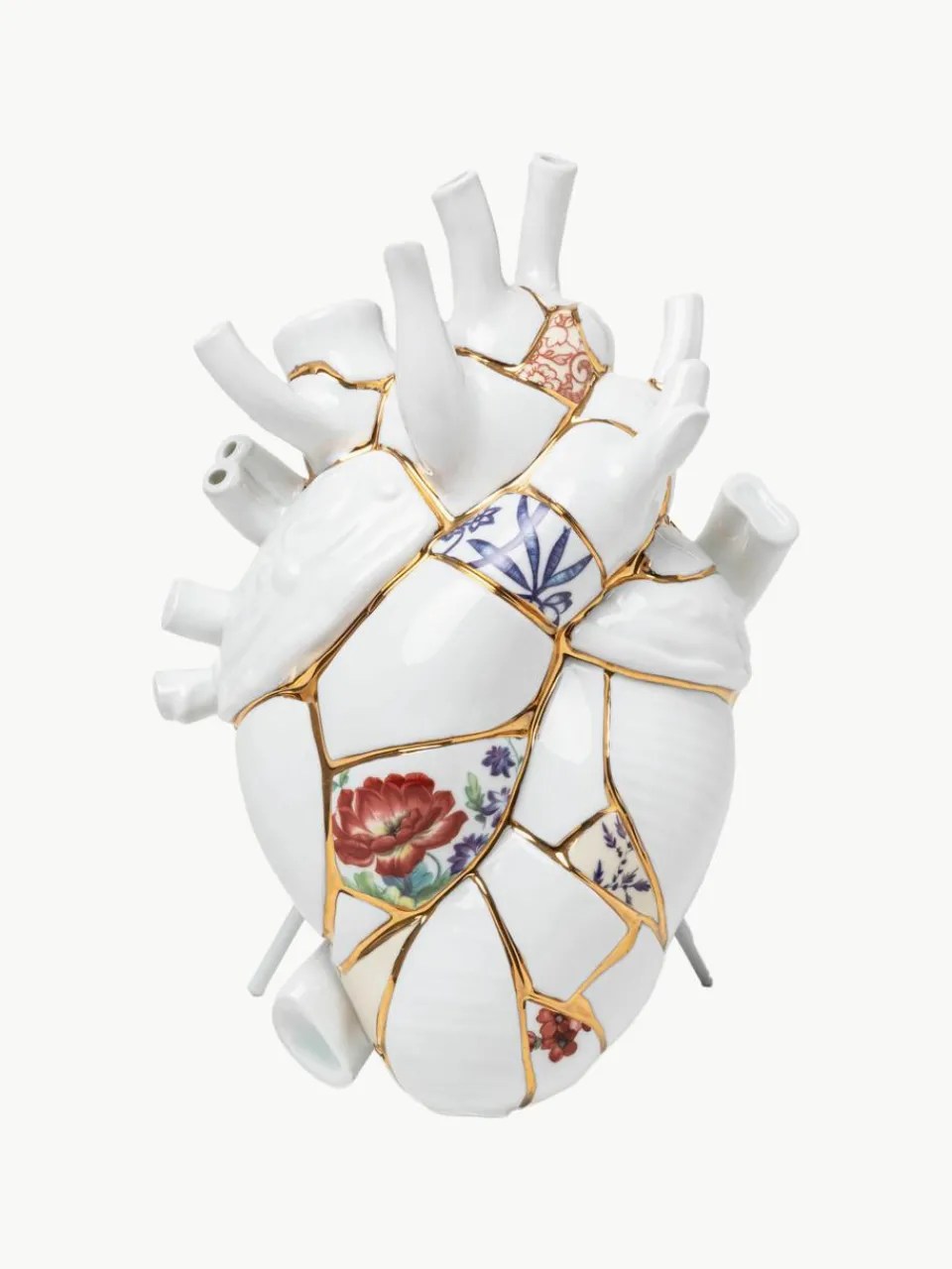Porseleinen vaas Love in Bloom met goudkleurige decoratie, H 25 cm^SELETTI Outlet