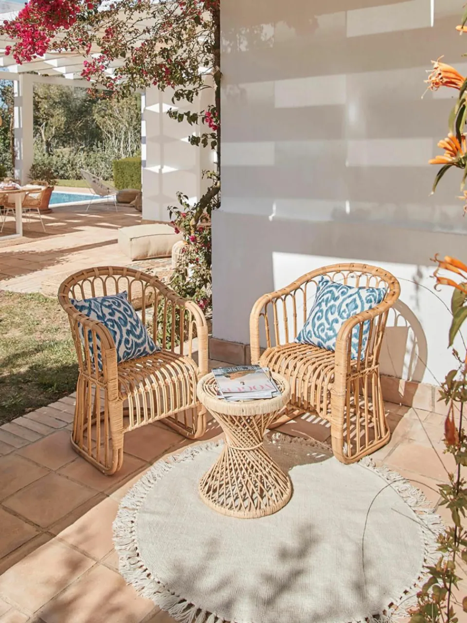 Rond katoenen vloerkleed Daya met franjes, handgetuft^Westwing Collection Discount