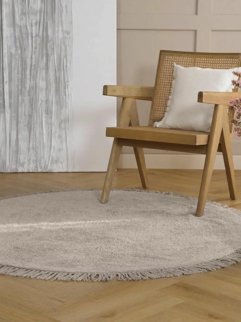 Rond katoenen vloerkleed Daya met franjes, handgetuft^Westwing Collection New