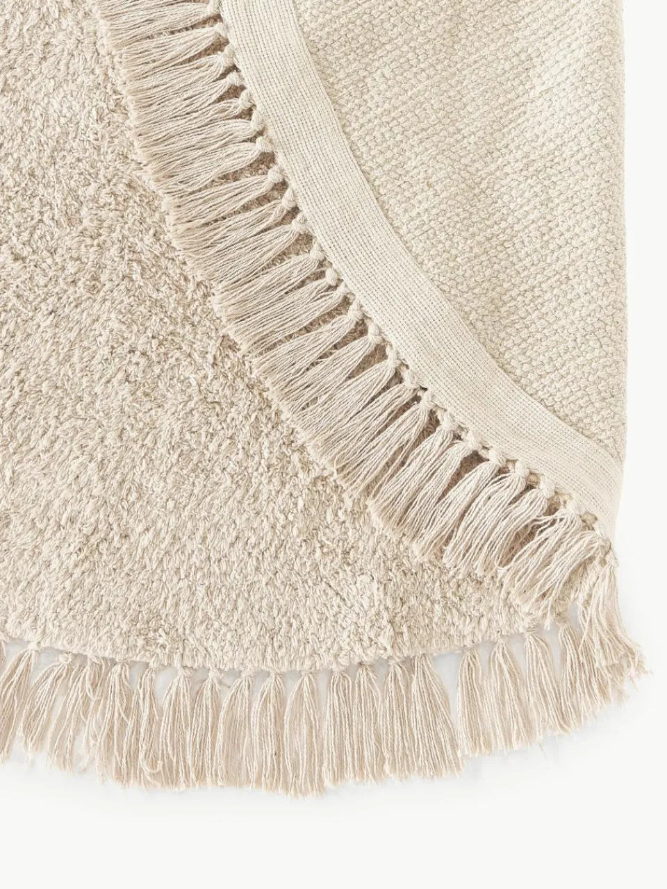 Rond katoenen vloerkleed Daya met franjes, handgetuft^Westwing Collection New