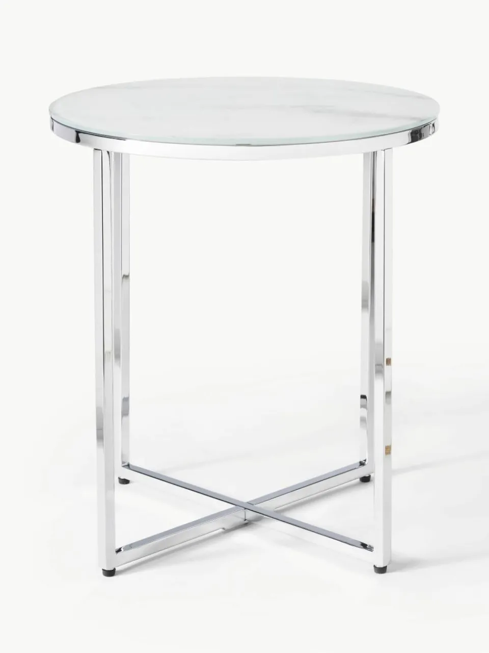 Ronde bijzettafel Antigua met glazen tafelblad in marmerlook^Westwing Collection Fashion