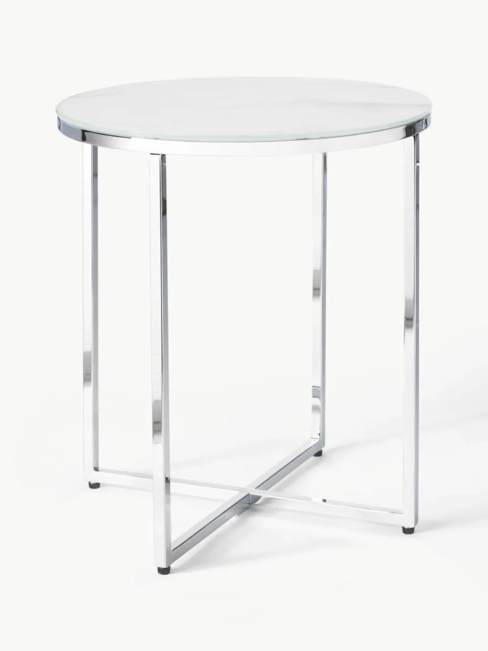 Ronde bijzettafel Antigua met glazen tafelblad in marmerlook^Westwing Collection Fashion