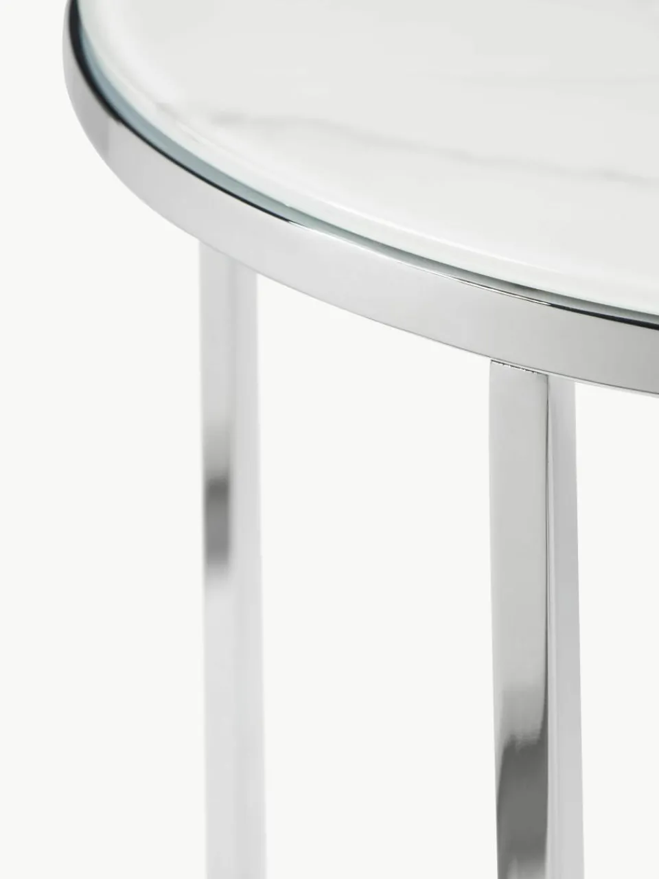 Ronde bijzettafel Antigua met glazen tafelblad in marmerlook^Westwing Collection Fashion