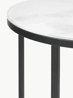 Ronde bijzettafel Antigua met glazen tafelblad in marmerlook^Westwing Collection New