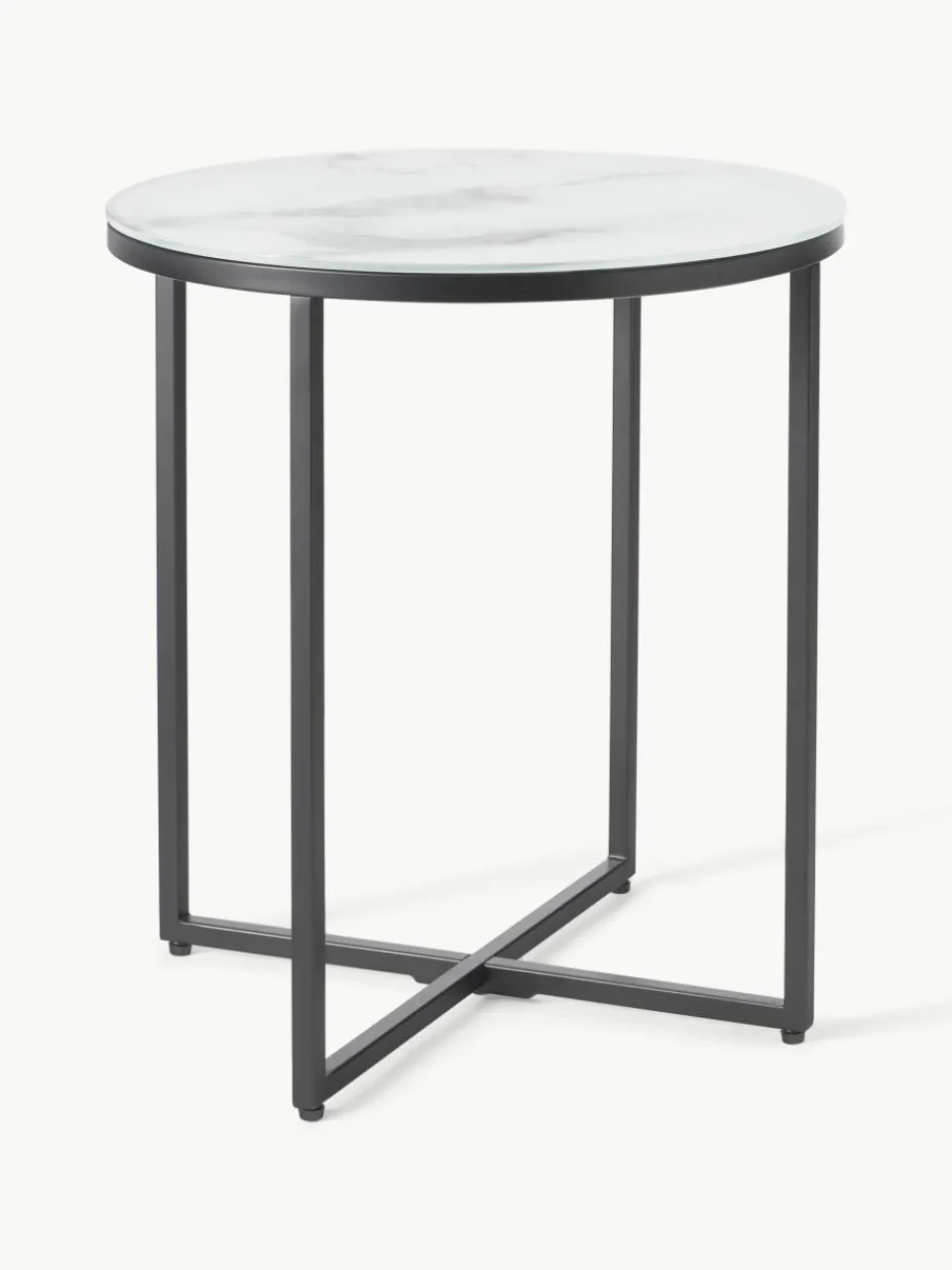 Ronde bijzettafel Antigua met glazen tafelblad in marmerlook^Westwing Collection New