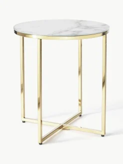Ronde bijzettafel Antigua met glazen tafelblad in marmerlook^Westwing Collection Hot