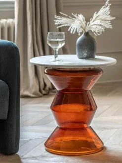 Ronde bijzettafel Turin van glas en marmer, mondgeblazen^Westwing Best