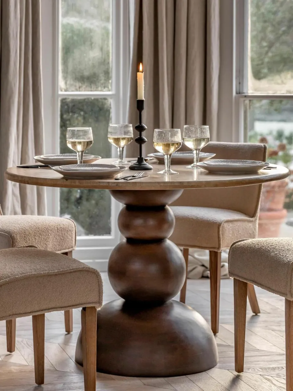 Ronde eettafel Sculpt met travertijn tafelblad, Ø 110 cm^Westwing Sale