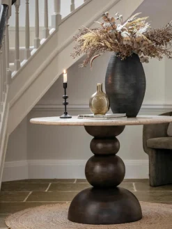 Ronde eettafel Sculpt met travertijn tafelblad, Ø 110 cm^Westwing Sale