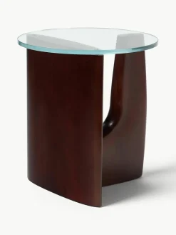 Ronde houten bijzettafel Miya met glazen tafelblad^Westwing Collection Online