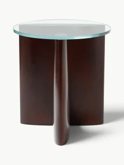Ronde houten bijzettafel Miya met glazen tafelblad^Westwing Collection Online