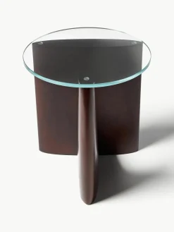 Ronde houten bijzettafel Miya met glazen tafelblad^Westwing Collection Online
