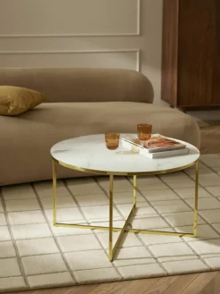Ronde salontafel Antigua met glazen tafelblad in marmerlook^Westwing Collection Online