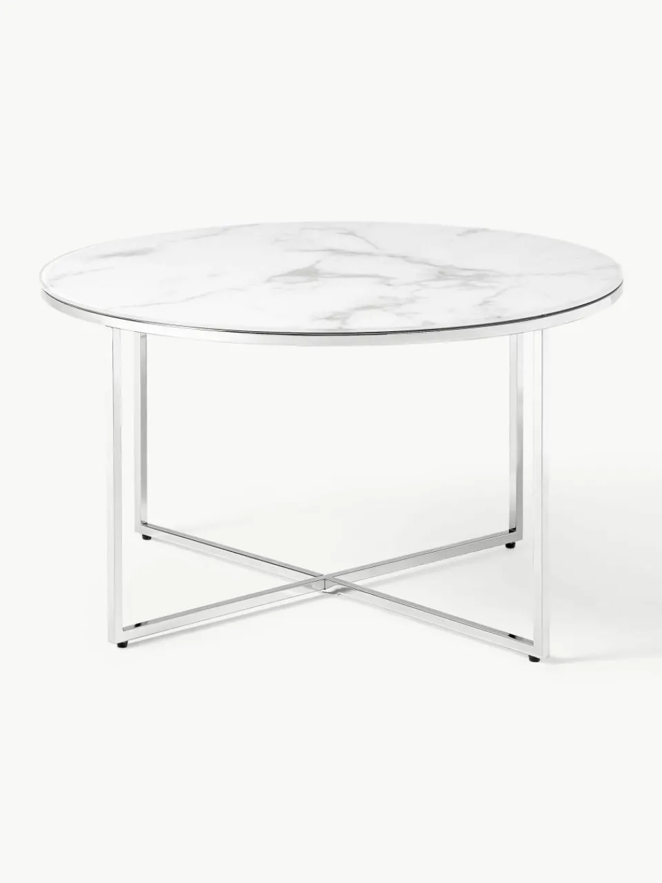 Ronde salontafel Antigua met glazen tafelblad in marmerlook^Westwing Collection Fashion