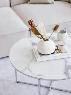 Ronde salontafel Antigua met glazen tafelblad in marmerlook^Westwing Collection Fashion