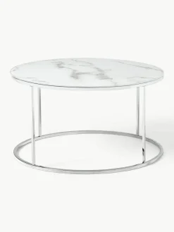 Ronde salontafel Antigua met glazen tafelblad in marmerlook^Westwing Collection Best