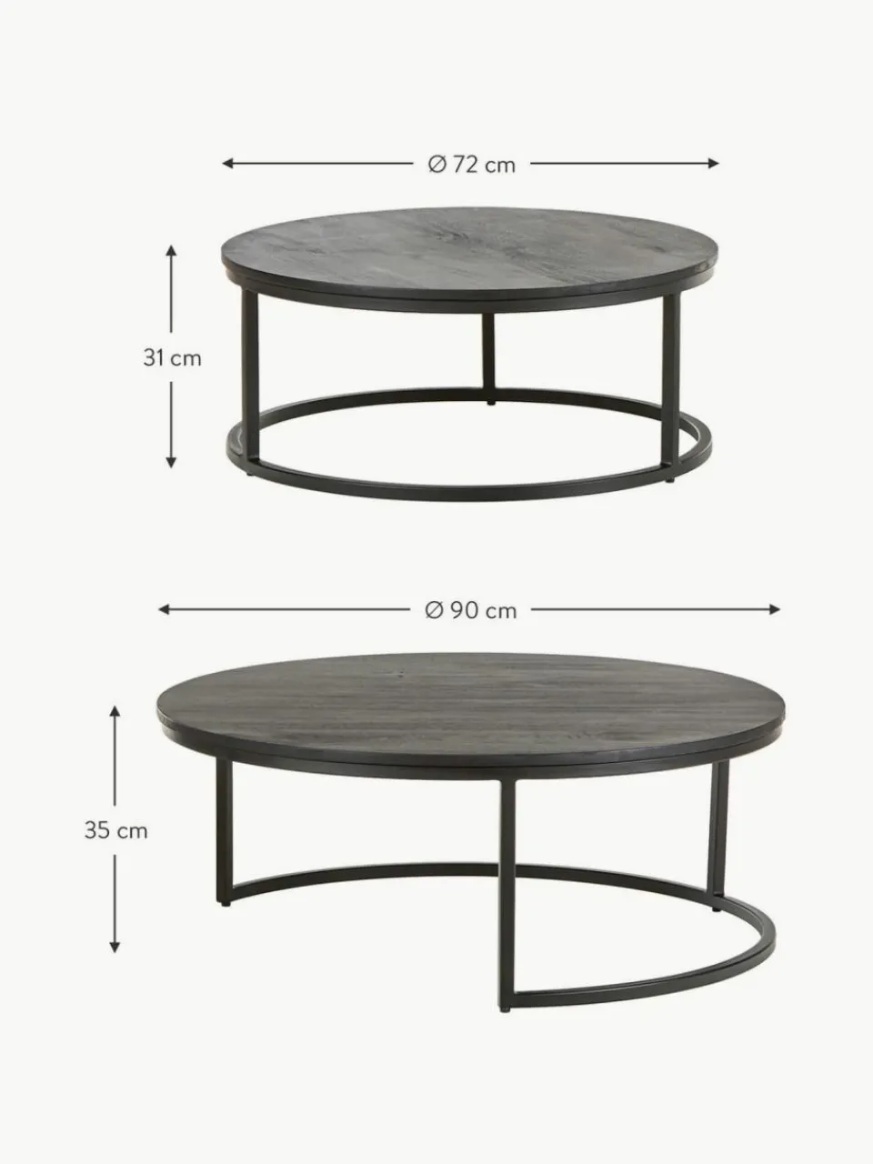 Ronde salontafels Andrew van mangohout, set van 2^Westwing Collection Discount