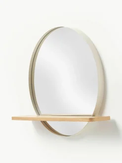 Ronde wandspiegel Kenny met houten plank^Westwing Collection New