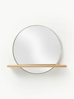 Ronde wandspiegel Kenny met houten plank^Westwing Collection New